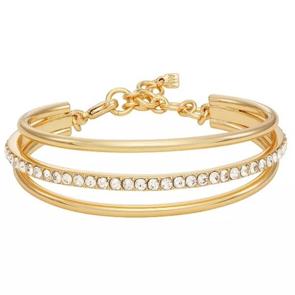 NINE WEST Mod/Contemporary Shiny Gold Clear Crystal Triple Row Bracelet - Picture 1 of 1